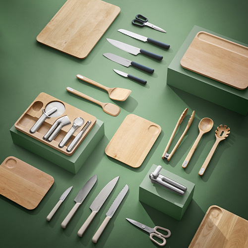 Utensil set on green background