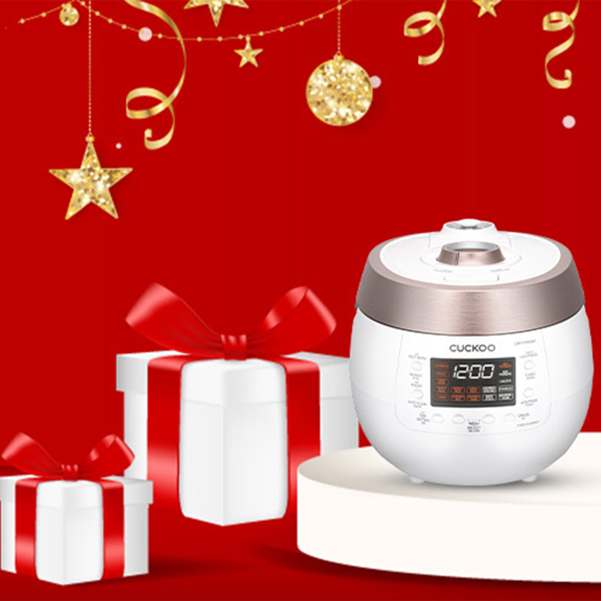 Rice cooker on holiday background